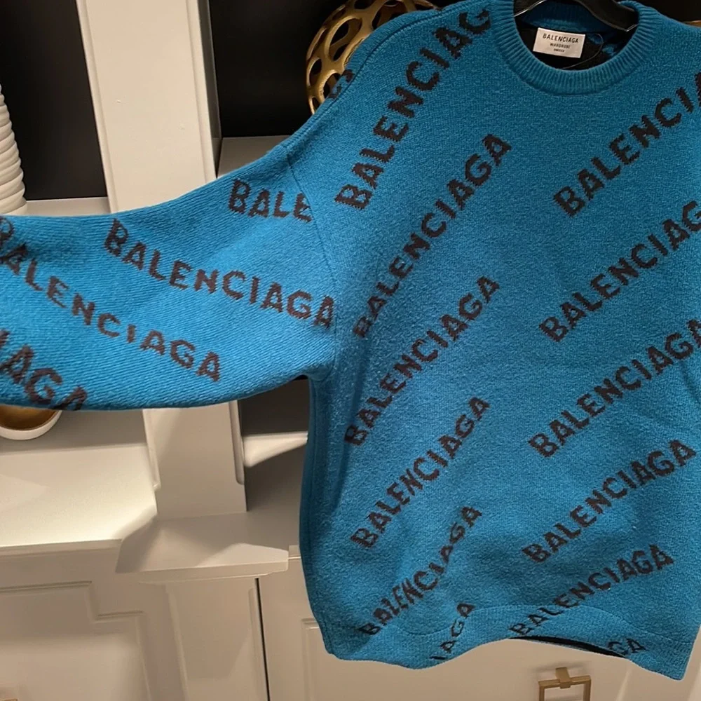 NWOT Balenciaga unisex sweater size medium. Teal and black. - Picture 2 of 6